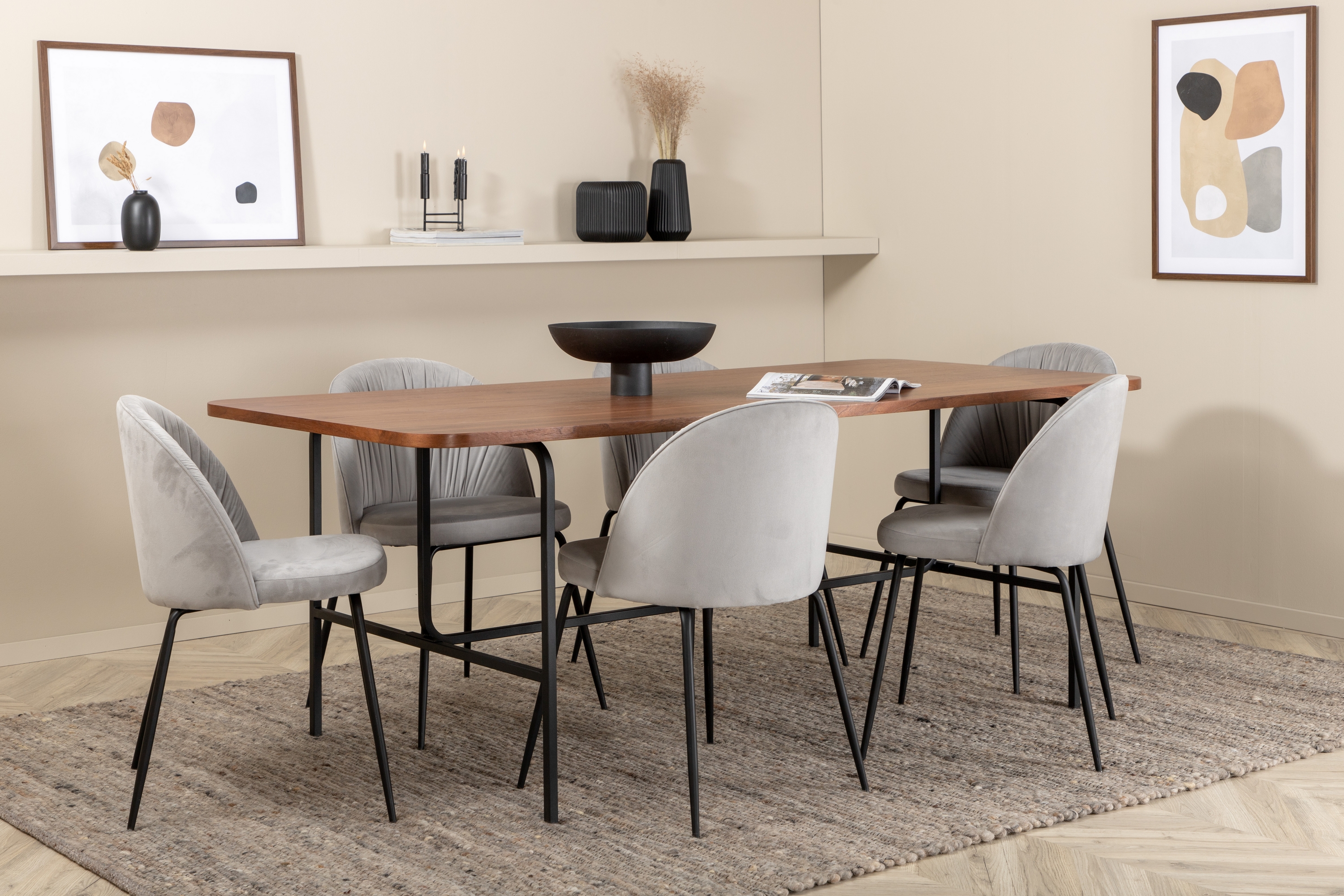 matgrupp unnao 200 cm inkl 6 matanza stolar - valnötsbrun/svart/grå